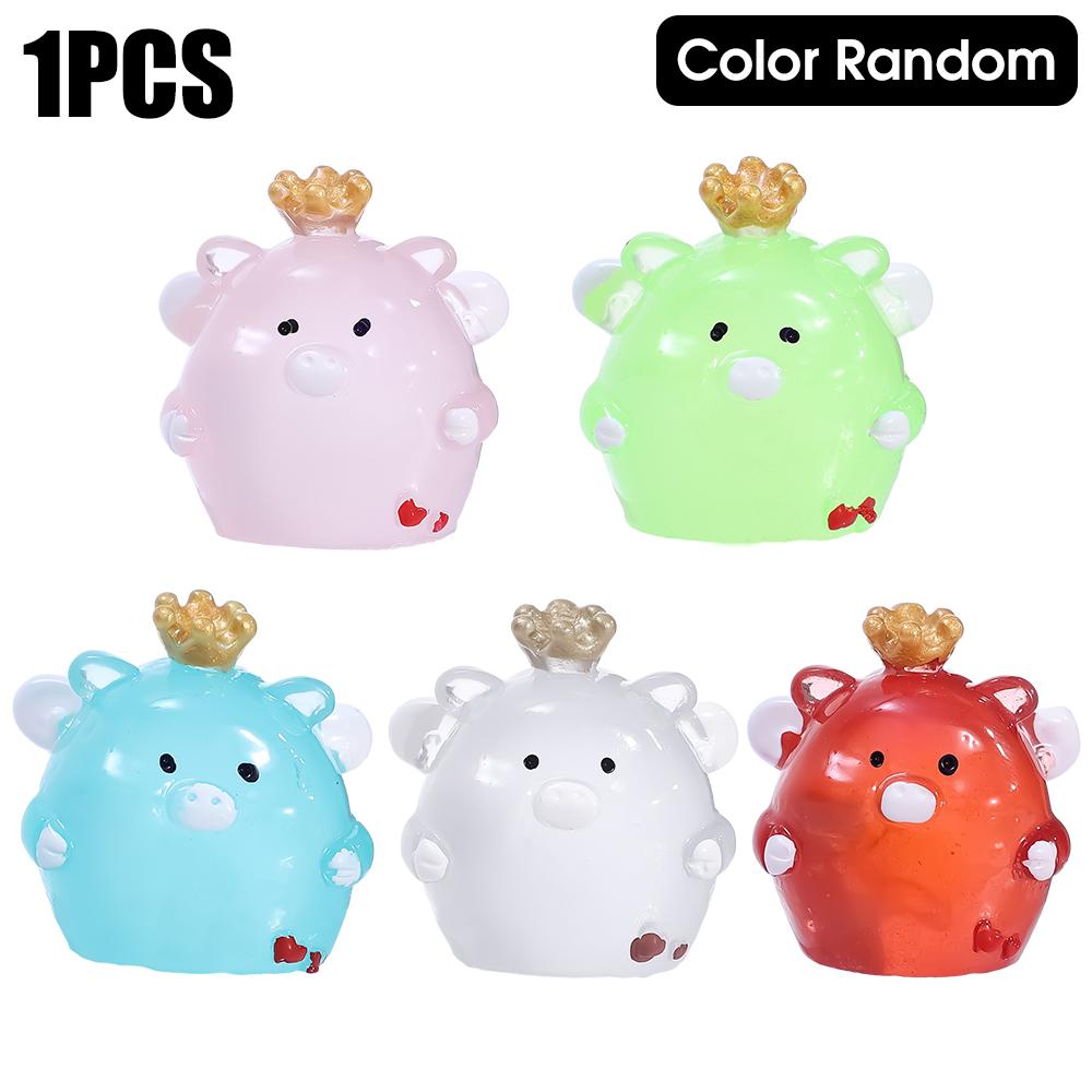 Luminous Cute Crown Pig Decoration Car Dashboard Resin Ornaments Mini Pig Night Fluorescence Decor Auto Interior Accessories