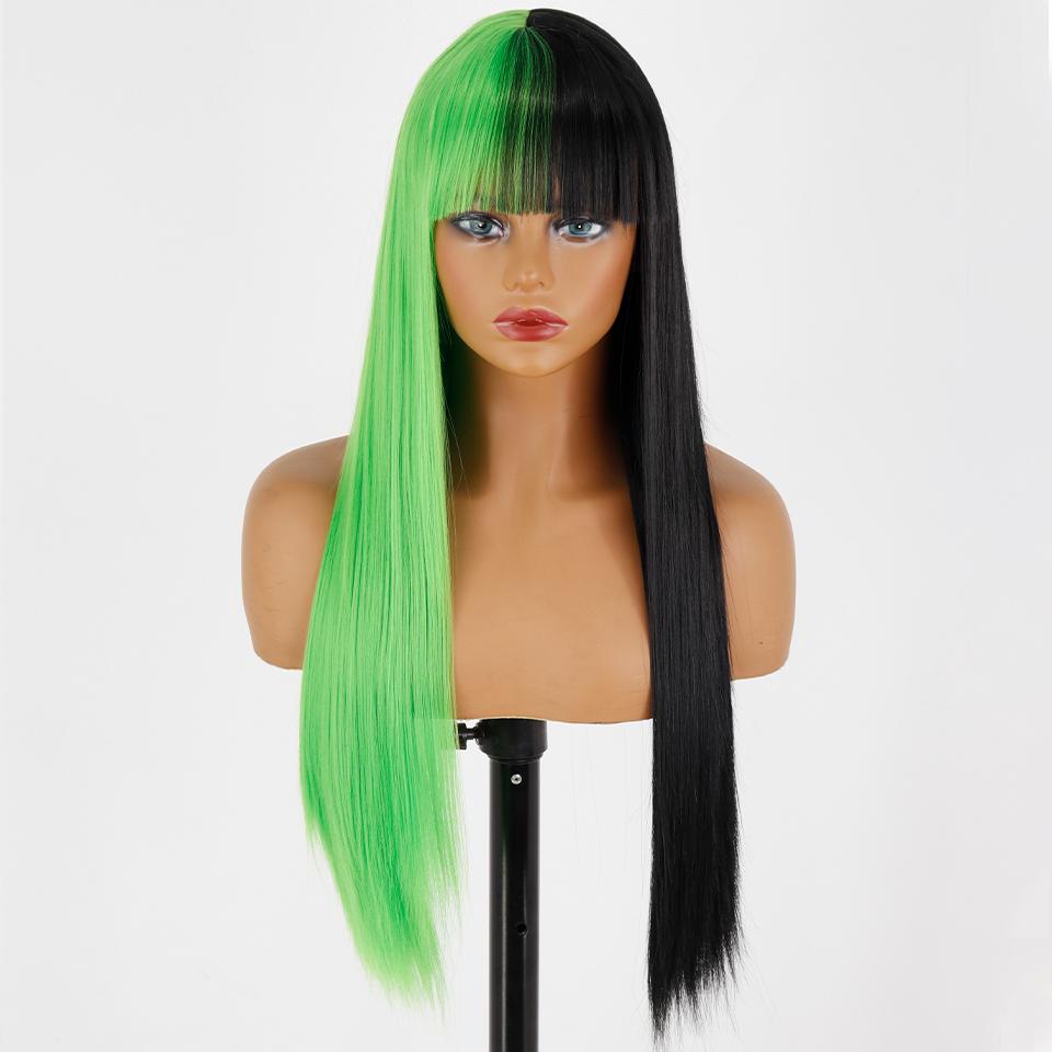 MISS WIG Women Fashion Long Straight Light Blonde Color Wig with Blunt Bangs Synthetic Fiber Daily Wear Long Straight Wig