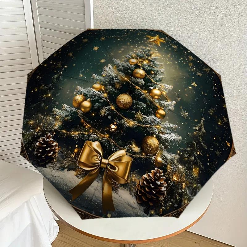1pc Golden Christmas Tree Decorations Umbrella with Plastic Handle,Suitable for All Seasons Home Travel Outdoor UmbrellaDD1302