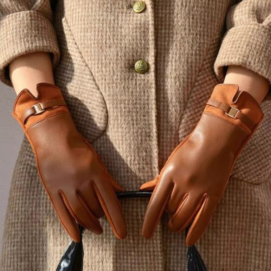 Женские зимние перчатки с сенсорным экраном, замшевые и из искусственной кожи, с плюшевой подкладкой, теплые