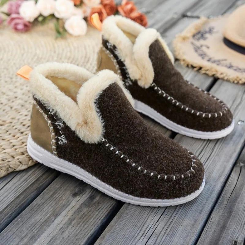 2024 Plus Size Shoes Female Ankle Women's Boots Warm Modern Boots Women Round Toe Slip On Low Flat with Outdoor Shoes Women