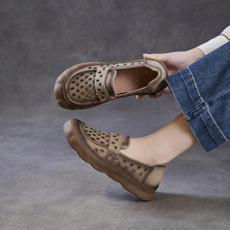 Johnature Женские лоферы на мягкой подошве, без шнуровки, из натуральной кожи, удобные, с перфорацией, дышащие, на плоской подошве