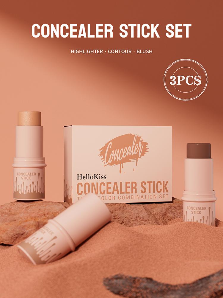 3pcs Contouring Stick Set Face Contour Stick Shadow Stick Blush Stick 3-in-1 Perfect Concealer Stick Full Coverage Breathable and Light