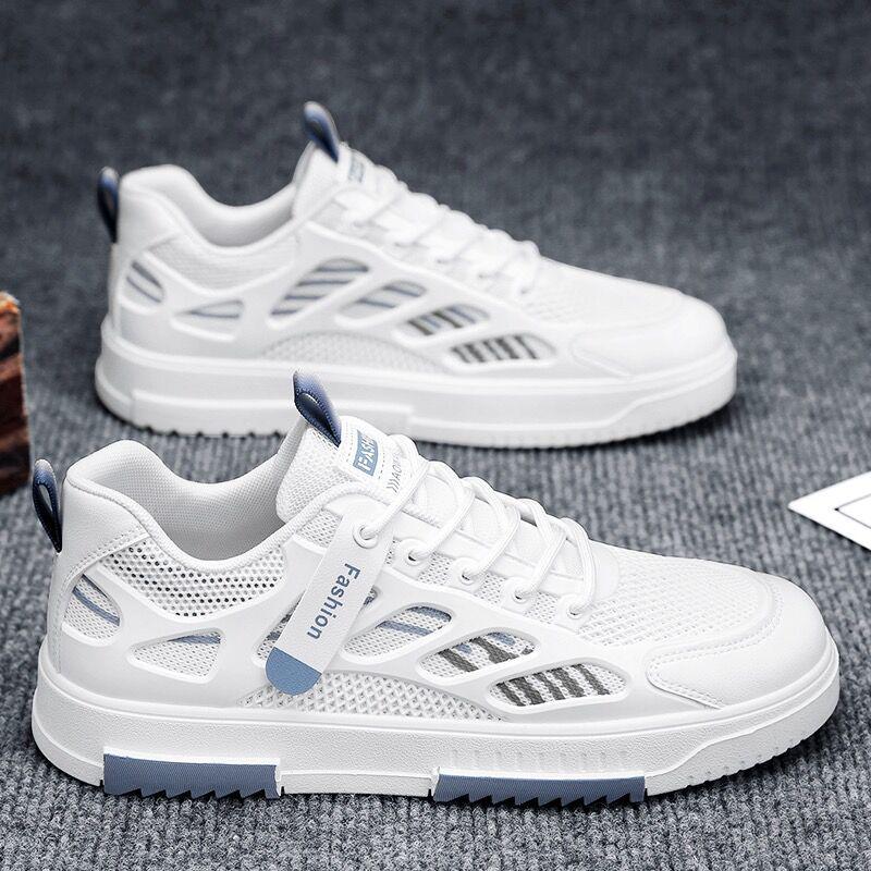 Men's Summer Breathable Mesh Canvas White Shoes, Korean Style All-Match Thick Bottom Casual Sports Shoes.
