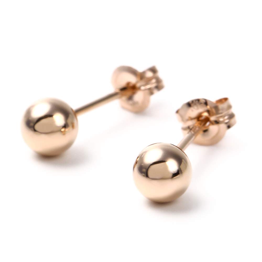 PLUSTER Earrings for 18K Round Pink PG Second Metal Allergy Allergy Safe Leave Made In Birthday Present for Special Pouch Jewelry Plaster Women, Men,