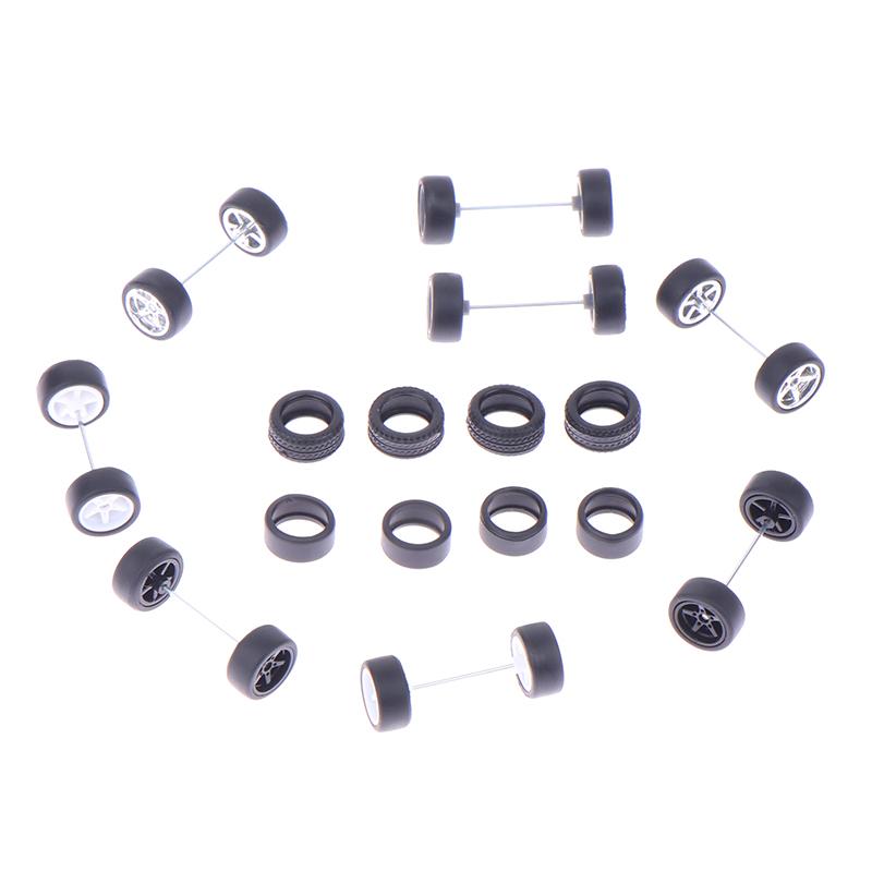 1Set Diy Racing Vehicle Toys 1:64 Car Wheels For Rubber Tire With Wheel Axle Model Modified Part