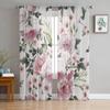 Floral Pattern With Pink Roses Sheer Window Curtains For Living Room The Bedroom Modern Chiffon Voile Curtains Fabric Drapes