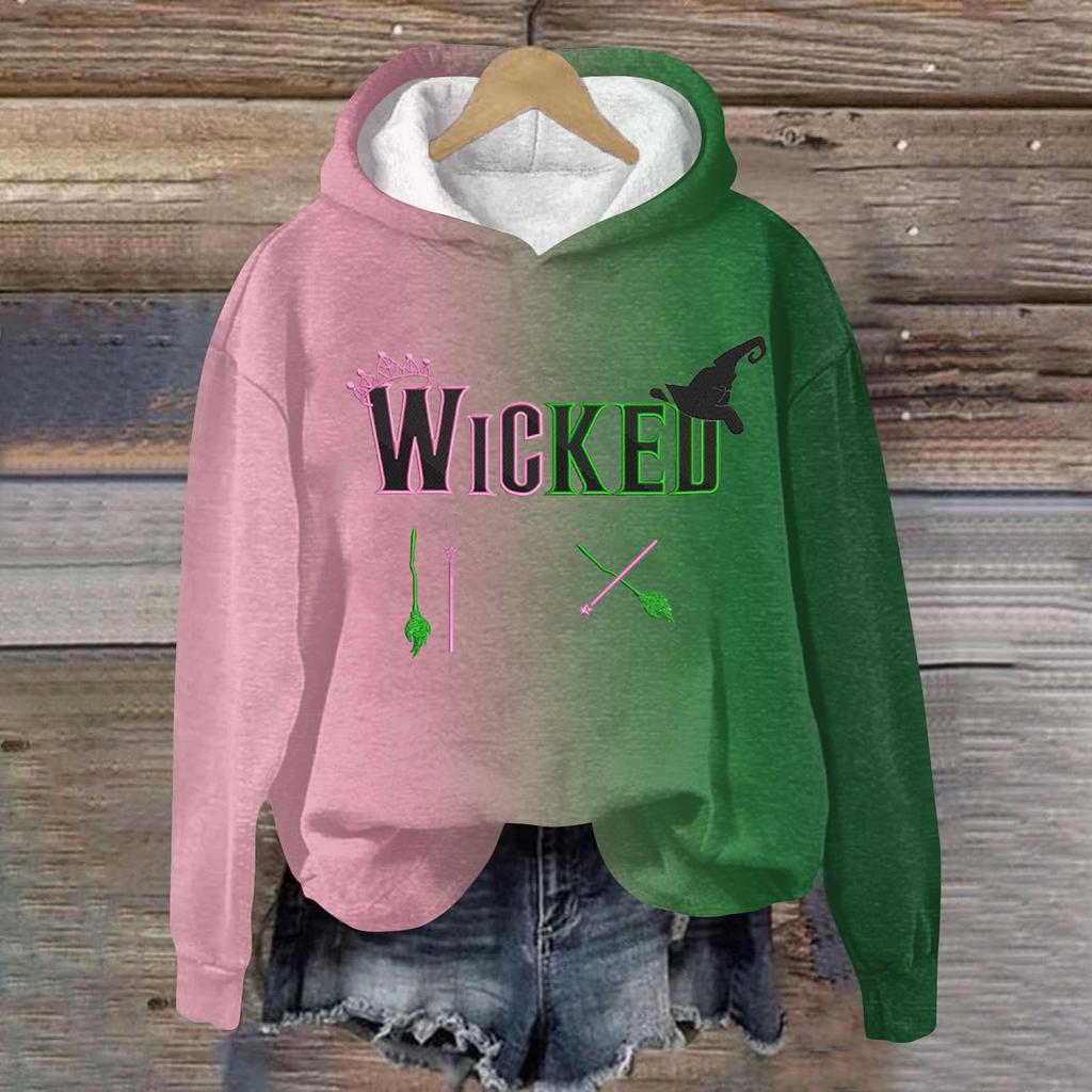 Женский модный повседневный пуловер с длинными рукавами и принтом в виде ведьмы с капюшоном