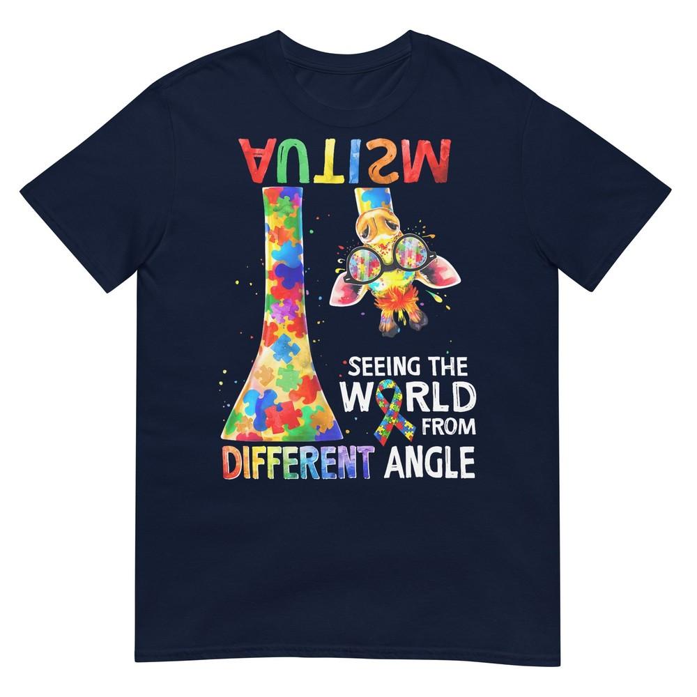 Giraffe Autism Awareness Seeing World Different Angle Kids TShirt