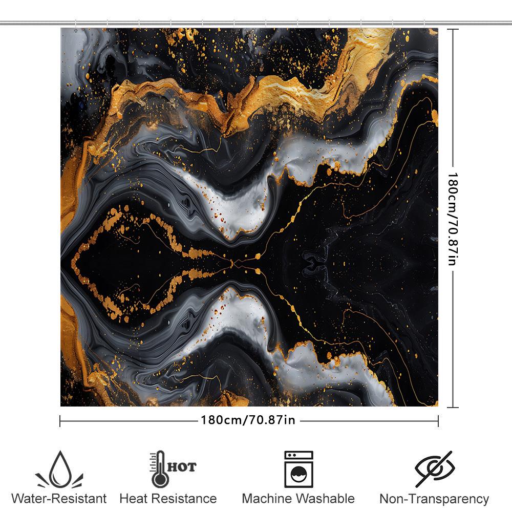 Роскошный набор штор для душа с мраморным принтом, черно-золотой геометрический узор, декор для ванной комнаты с карманом для штанги, для домашней ванной комнаты (69 x 7
