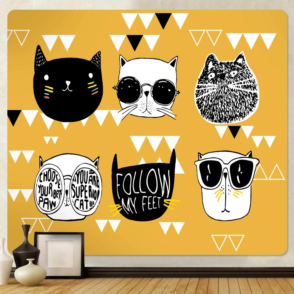 Панк-кот Домашнее украшение Искусство Гобелен Психоделическая сцена Стена спальни