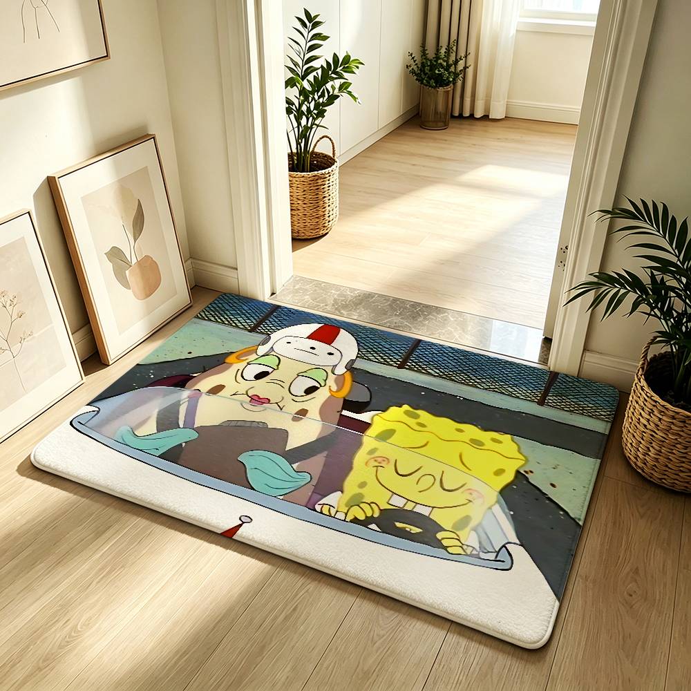 Cute Anime S-Sponge-b-Bobs Carpet Bathroom Anti-slip Mat Door Mat Home Decoration Mat Entrance Door Mat Scratch-resistant Door