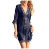Women's Fashion Beach Lace Patchwork Solid Color Sexy Loose Sun Screen Shirt