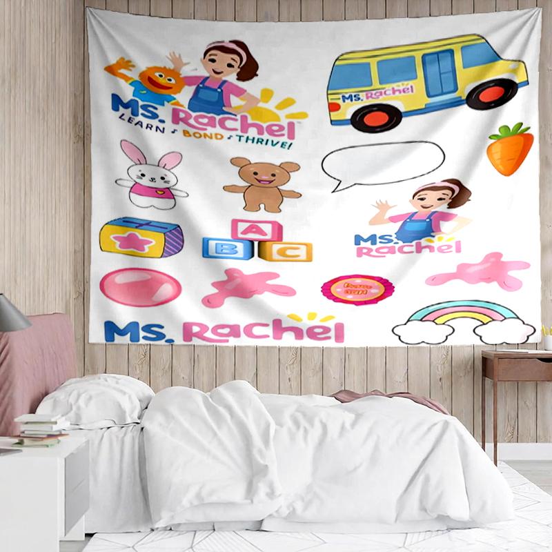Ms.-Rachel Print Tapestry, Backdrop, Easy Setup, Ideal for Bedroom, Office & Living Room, with Aesthetic Wall Hanging Decor.