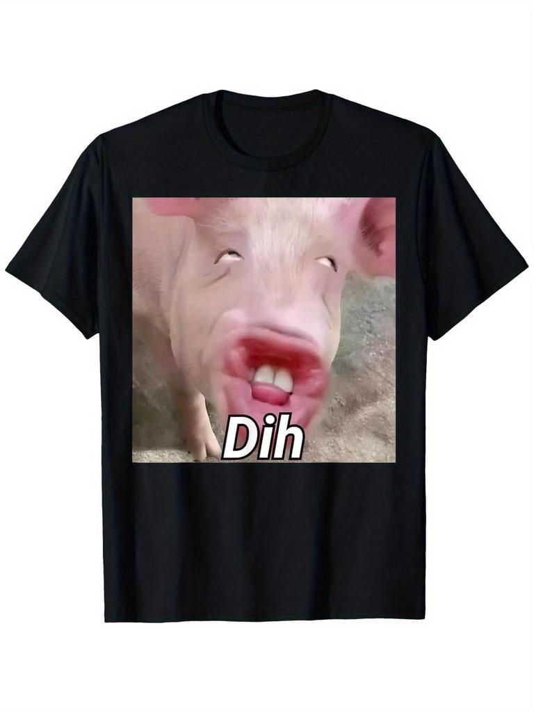Funny Dih Brainrot Gen Z Humor TShirt Cotton Heavyweight Casual Tee Pig Meme Oversized T Shirt Graphic T Shirts Men Clothing