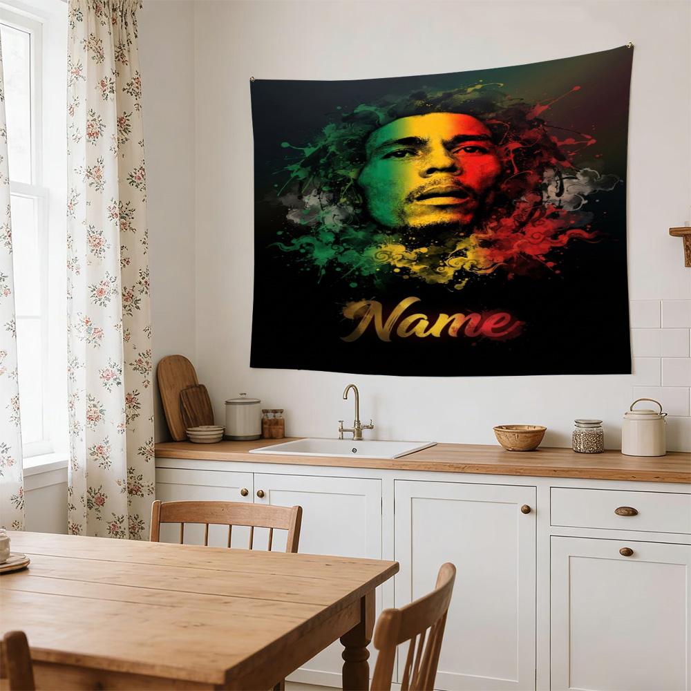 Bob Marley Reggae Art Personalized Name Large Size Wall Tapestry, Room Aesthetic Decor for Living Room Party Background