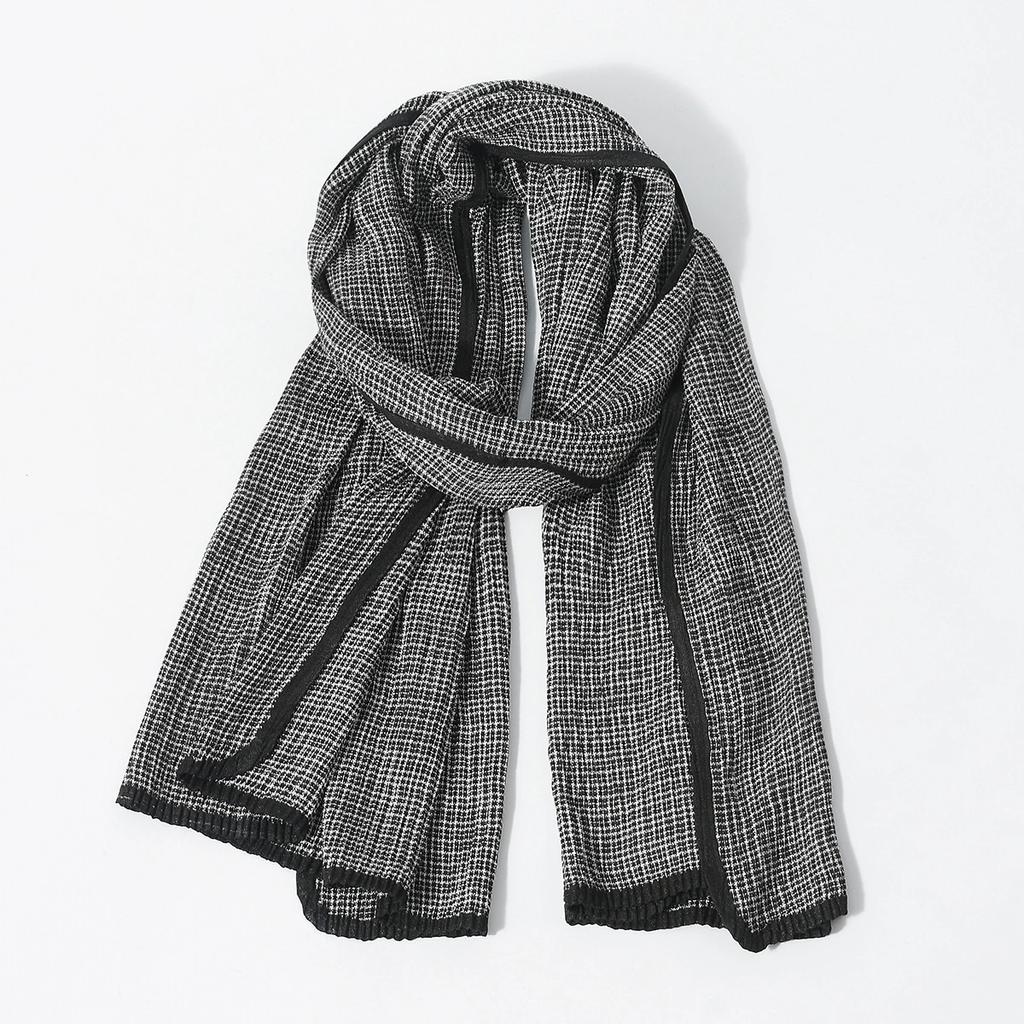 New Style Crinkle Soft and Warm Scarves for Men Embroidered Black Edge Personalized Checkered Pattern Pashmina Scarf