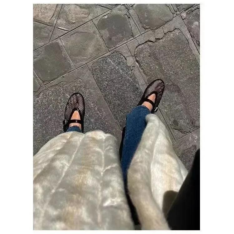 Мода 2025 Лето Женские сетчатые балетки Женские с большой круглой головкой Дышащие и удобные Женские сандалии