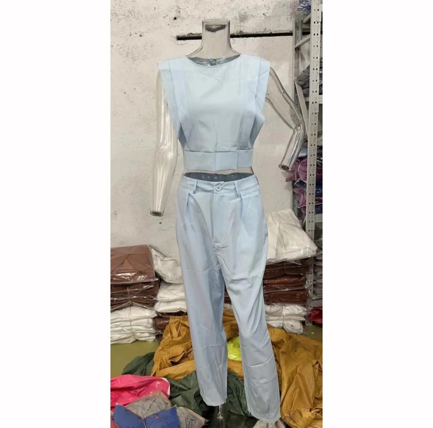 Летняя европейско-американская мода темперамент без рукавов простой тонкий однотонный брючный костюм