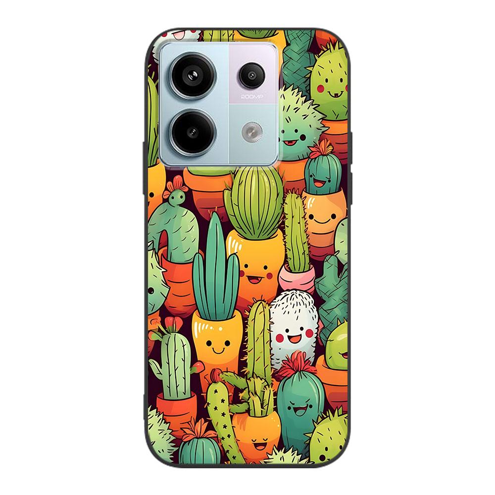 Plant Cactus Case for Xiaomi Redmi 10 10C 9C 9A 9i 9 Prime 9T 12 12C 10A K40 Pro Black Soft TPU Mobile Phone Bag Cover