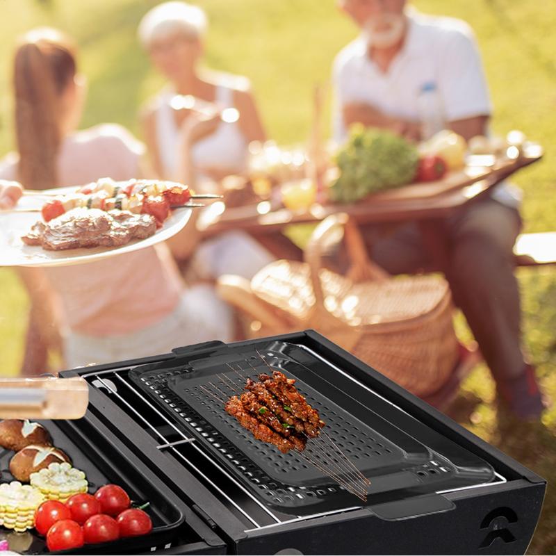 BBQ Grill Topper Pan Barbecue Tray Nonstick Double-Size Grill Pans Camping Cookware Indoor Outdoor Use For Charcoal Grills