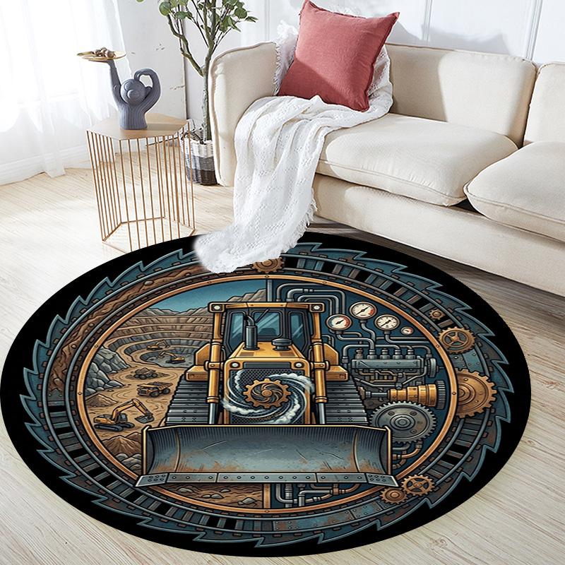 Industrial Machinery Emblem Round Area Rug Under Office Chairs Bedroom Living Room Home Decor