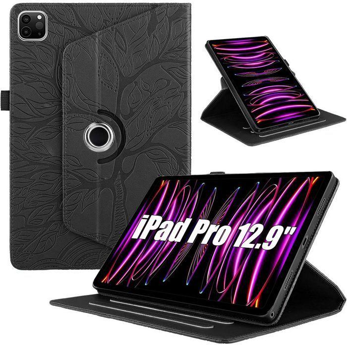 Coque pour iPad Pro 12,9 Pouces (3/4/5/6 2018-2022) Etui Rotatif Motif Arbre Cuir Synthétique Noir