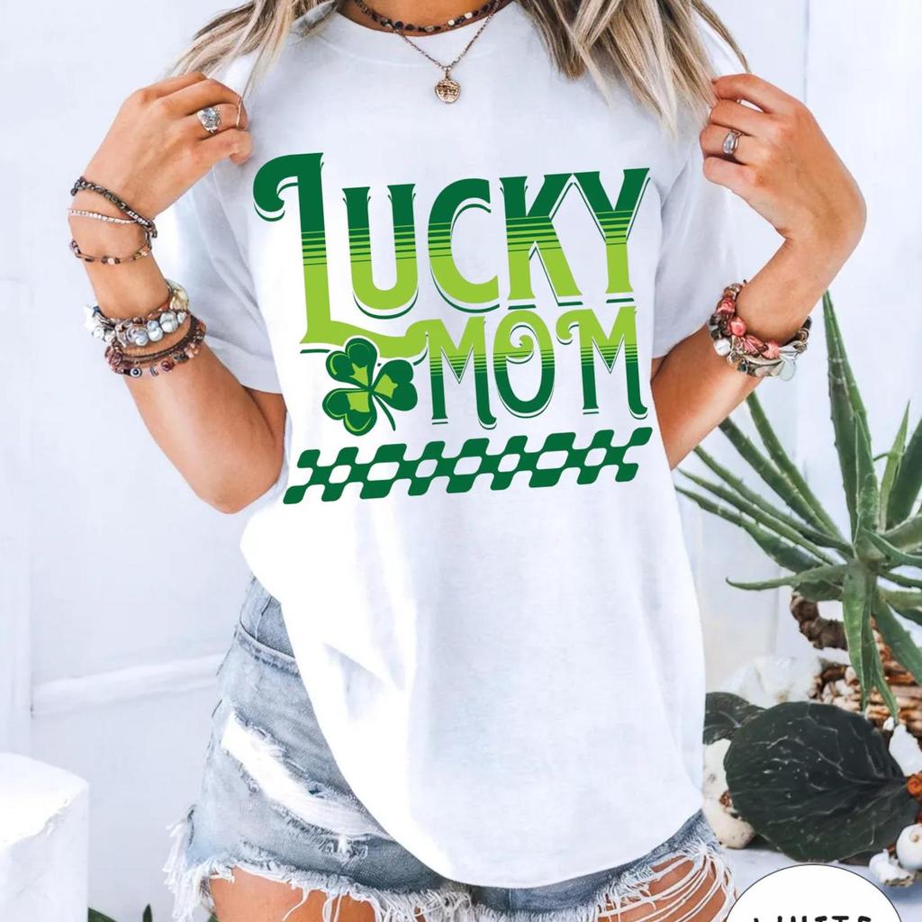Lucky Mom Shirt and kids shirt | Comfort Colors St Patricks Day Tee | Checkered Groovy Mama Gift