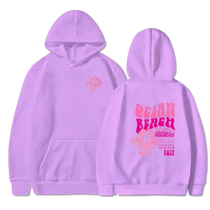 Женская мода повседневные толстовки с капюшоном Ocean Beach Flower Slogan спереди и сзади розовые толстовки с капюшоном в пляжном стиле пуловер с капюшоном для путешествий