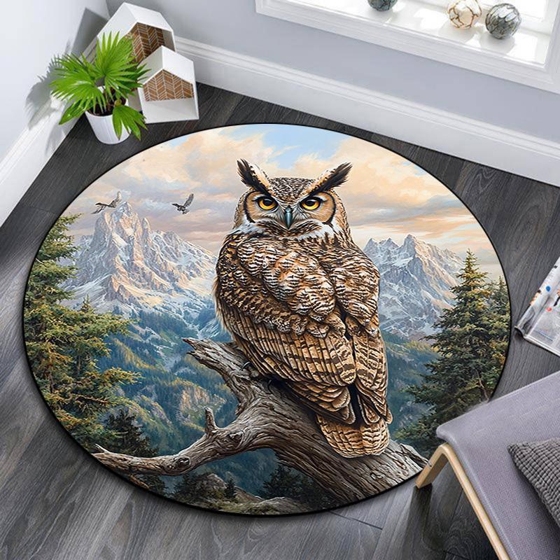 owl Round Area Rug,Carpet Rug for Living Room Bedroom Sofa Playroom Decor,Non-slip Floor Mat