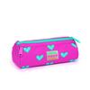 coral high Kids Neon Pink Aqua Green Heart Patterned Three Compartment Pencil Bag 22317