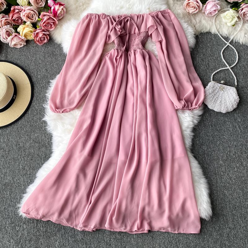 Нежное платье в стиле осень-веснаНовое женское платье в стиле ретро с квадратным воротником в стиле иностранного стиля с рукавами-фонариками из шифона