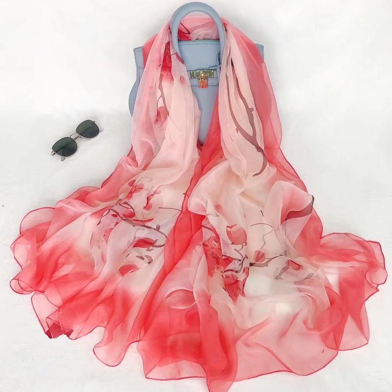 Women's Long Printed Silk Scarf - Ultra-Thin, All-Season, Middle-Aged Mother Style