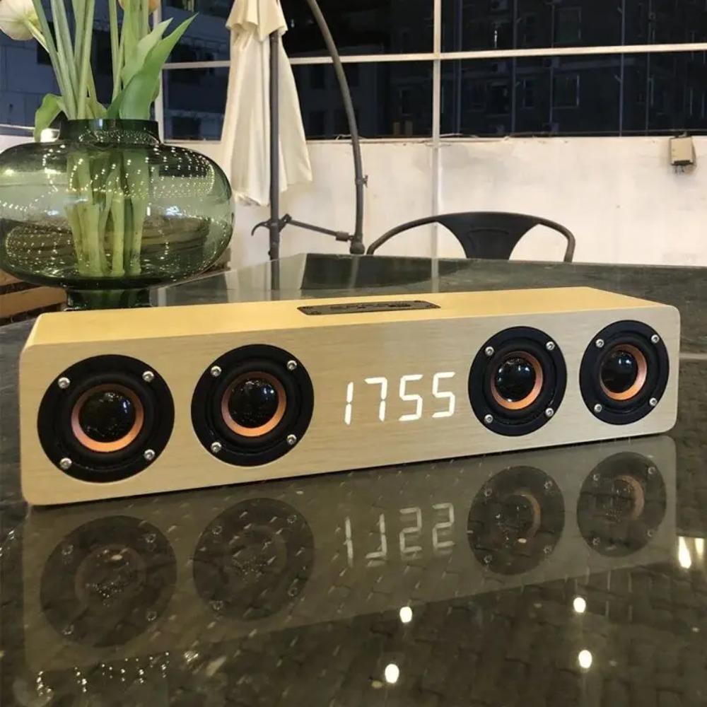 Деревянная акустическая система Bluetooth-динамик Музыкальная акустическая система 40 Вт HIFI Стерео Музыкальная Surround Светодиодный дисплей Уличный динамик с FM-радио