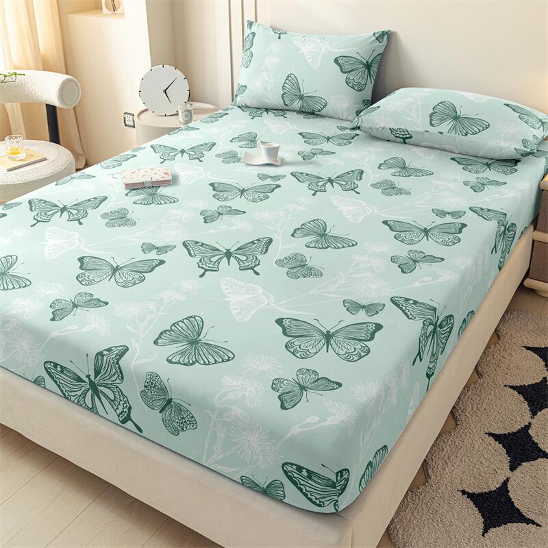 1Pcs Cartoon Butterfly Fitted Sheet Queen Size Mattress Cover With Elastic Band Twin Full Size Bed Sheet