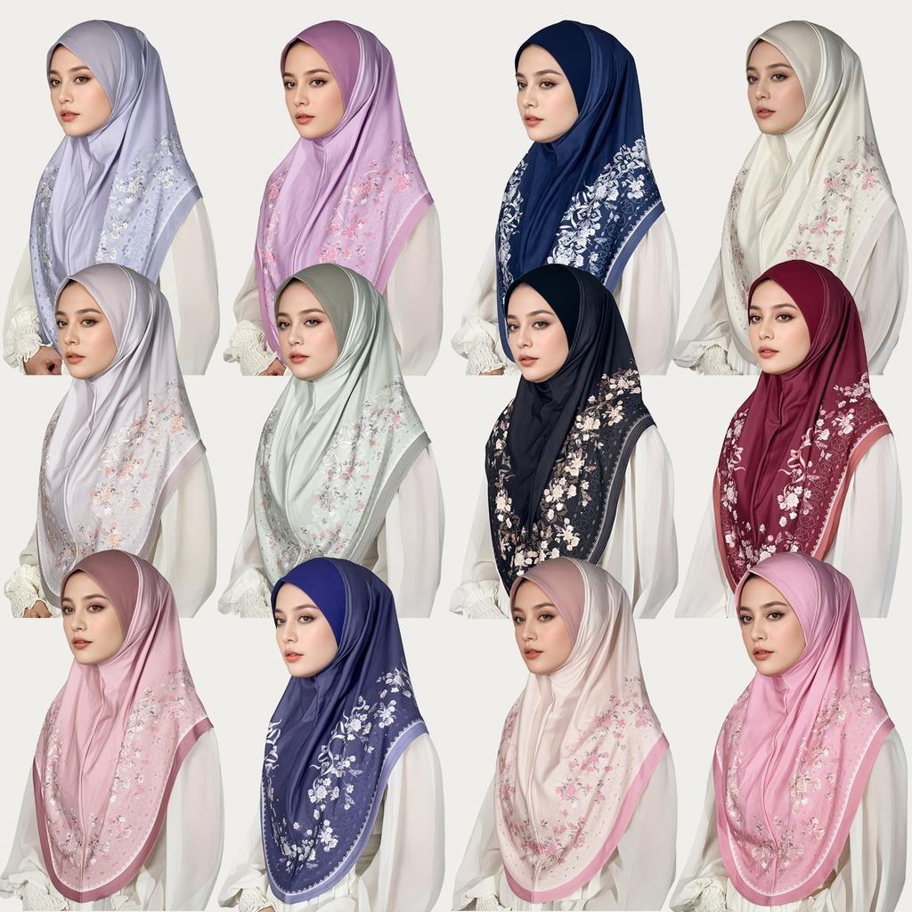 Muslim Hijabs Women Head Wrap Square Scarf Floral Print Turban Cap