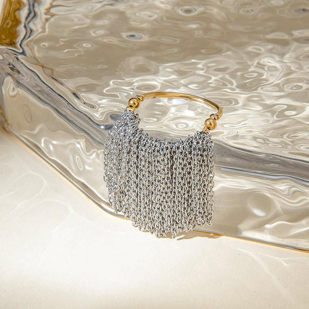 Кольцо из нержавеющей стали с регулируемой цепочкой и бахромой, кольцо на палец, ювелирное украшение, аксессуар для вечеринки для модных леди, уникальные аксессуары