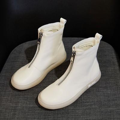 Короткие сапоги женские новые осенне-зимние женские сапоги из коровьего сухожилия с мягкой подошвой повседневные высокие женские туфли с застежкой-молнией спереди