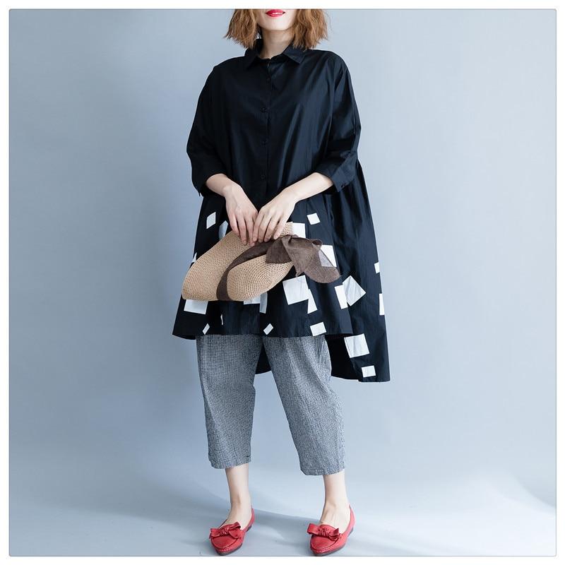 DIMANAF 2022, блузки и рубашки больших размеров, клетчатая осенняя модная блузка большого размера с длинными рукавами и асимметричным подолом