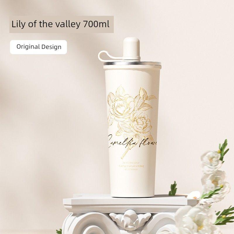 Germ Floral Large-Capacity Thermos Cup Coffee Cup for Women High-Value Water Cup Straw Cup Birthday Gift 25 New Models
