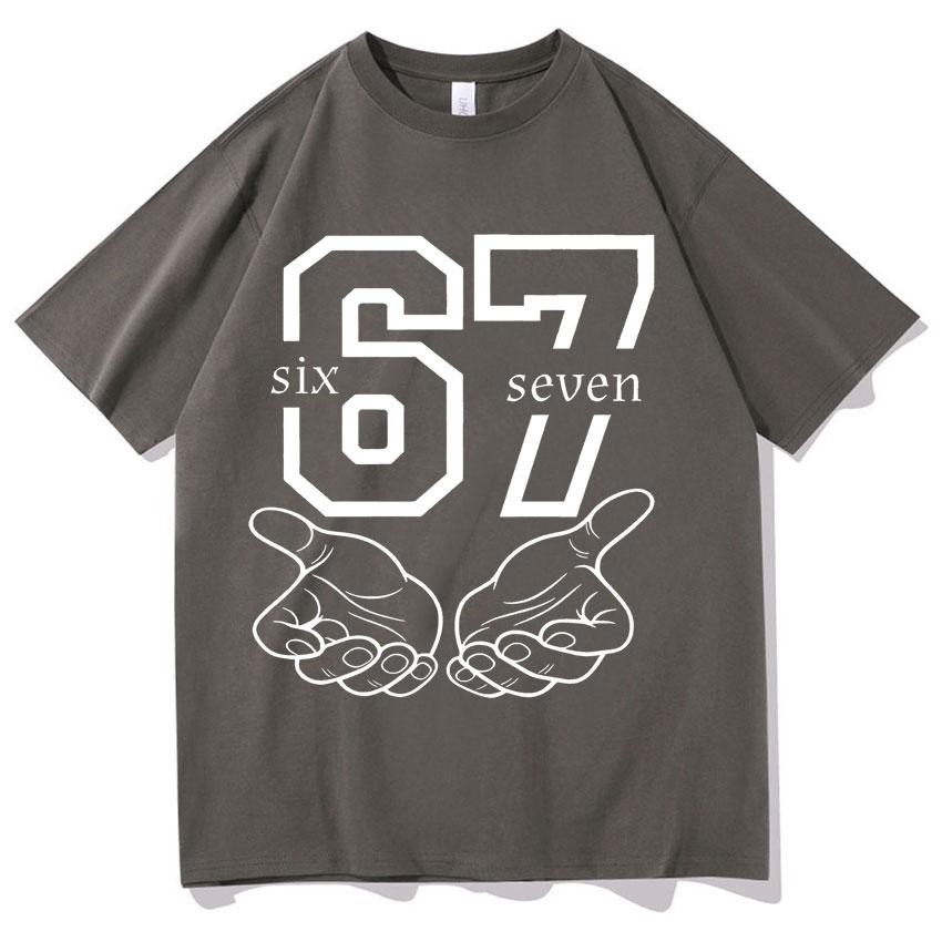 Funny 67 Hand Meme Number Print Men Women Short Sleeve Tee Shirt Fashion T-Shirts Round Neck Aesthetic Tops Hot Sale Streetwear