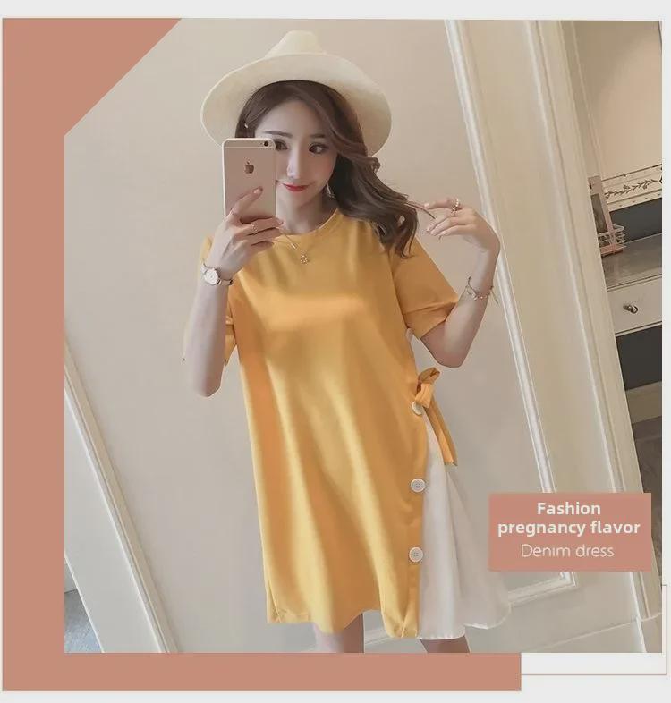Платье для беременных весна/лето: Футболка с коротким рукавом и юбкой в стиле вестерн – модная, свежая коллекция 2023 года