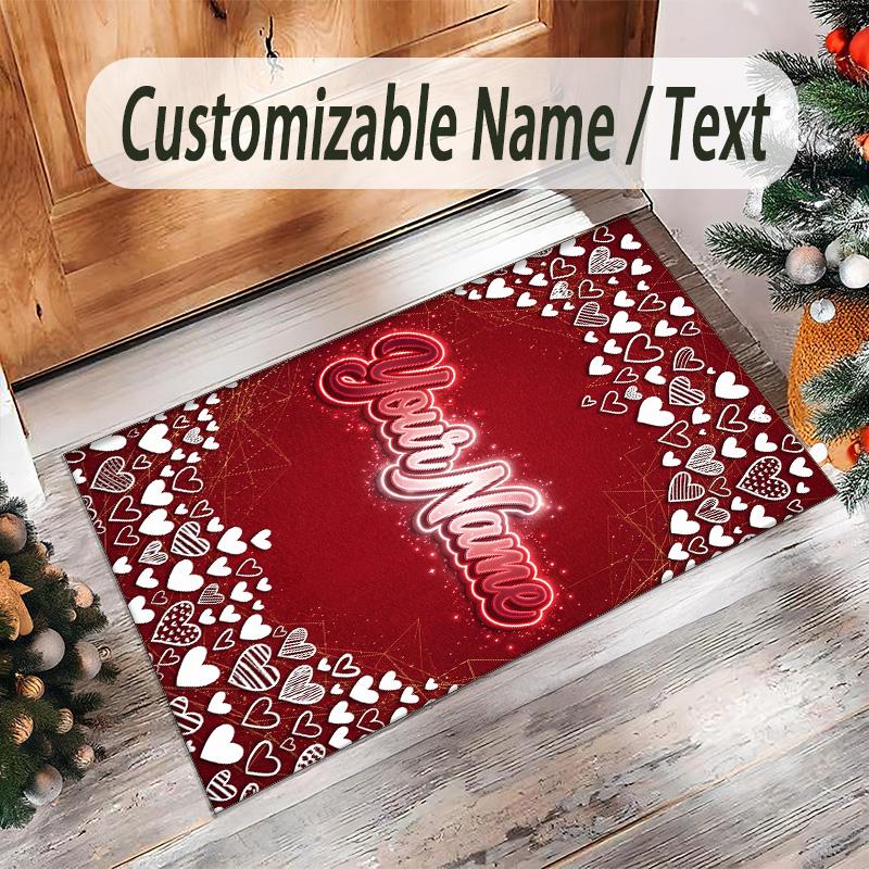 Valentine Love Theme Crystal Velvet Rug Personalized Custom Name Text Soft Floor Mat Home Decor