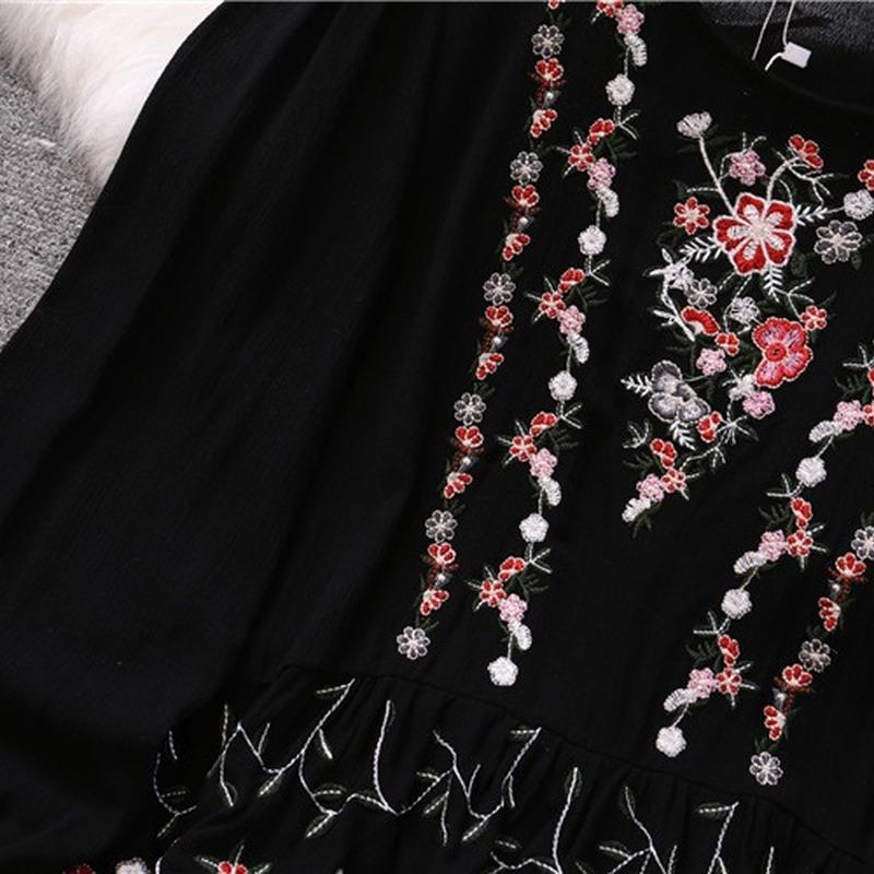 RUGOD 2022 рубашка с круглым вырезом в национальном стиле, женская дизайнерская свободная хлопково-льняная рубашка с вышивкой в ​​стиле ретро, ​​тонкий топ с оборками