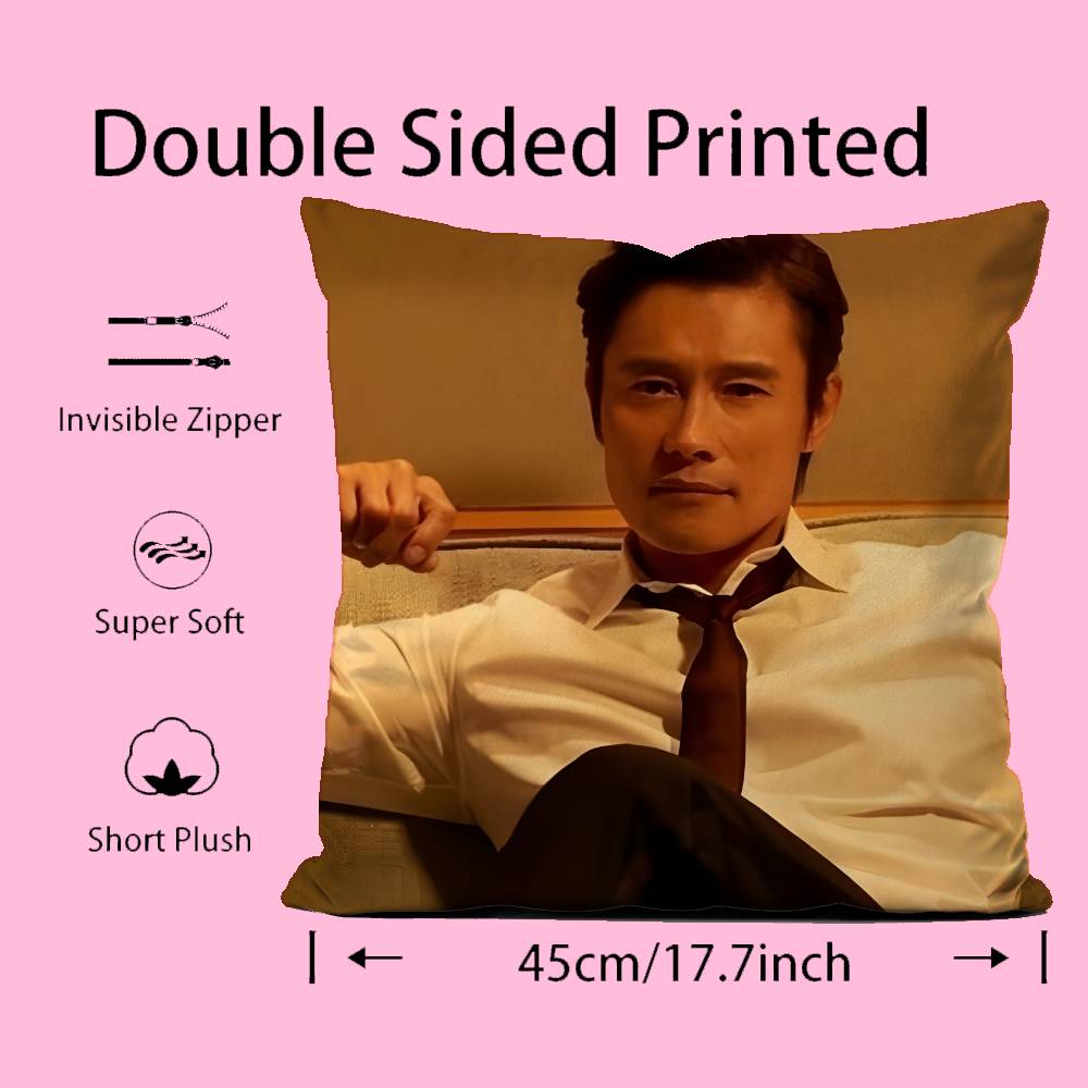 Musife Lee Byung Hun Actor Pillow Case Anti-Dustmite Pillow Invisible Zipper Silky Short Plush Sofa Cushion Cover