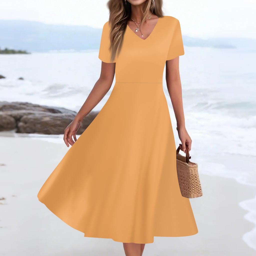 Женское летнее повседневное модное платье с принтом и карманом, коротким рукавом и V-образным вырезом
