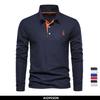 AIOPESON Giraffe Embroidery Men's Polo Shirts Solid Color Long Sleeve Polo Shirts for Men New Spring Social Business Polos Male