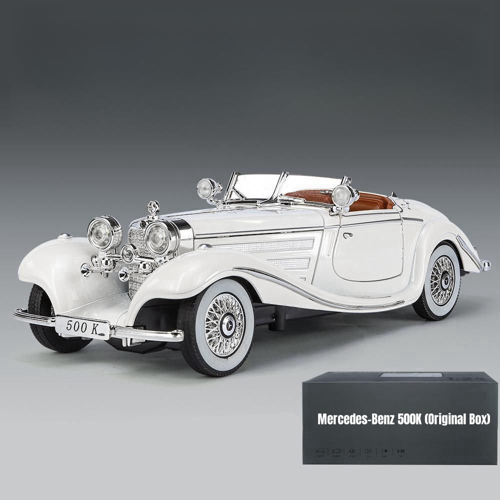 1/24 Mercedes-Benz 500K Классическая старинная игрушечная машинка для детей Литая модель из сплава со звуком и светом Коллекция Подарок для мальчиков