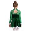 Girls Christmas Shiny Sequin Dance Dress Long Sleeve Feather Keyhole Back Jumpsuit Dress Performance Costume