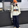 Девичий свитер-поло колор-блок 2025: Модный вязаный топ для подростков в корейском стиле